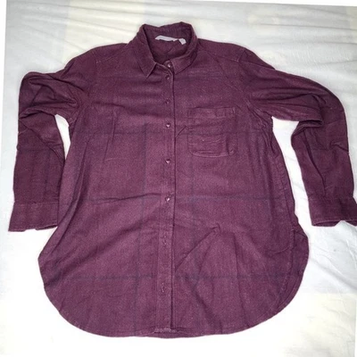 Athleta Womens Medium Flannel Shirt Relaxed Fit Button Down Plaid Burgundy Soft - Image 1 of 3