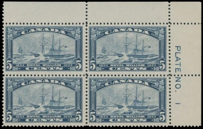 1933, CANADA SS ROYAL WILLIAM 5C BLUE, PLATE NO. 1 BLOCK OF 4, NH, U#204 - Image 1 of 2