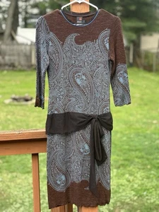 Anac By Kimi Brown Paisley Wool Dress Size Med Bohemian Chic - Picture 1 of 9