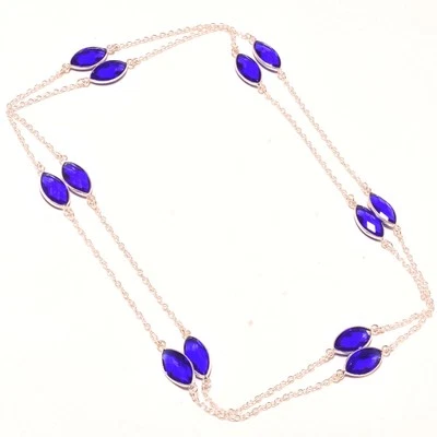 Faceted Tanzanite Gemstone Handmade Fashion Chain Jewelry Necklace 36" SR 189 - Image 1 of 4