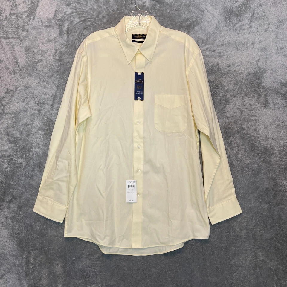 Club Room Men Classic Regular Pinpoint Easy Care Estate Dress Shirt 15.5 Yellow - Image 1 of 4