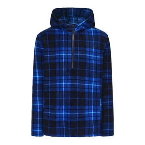 Gelert 1/4 Zip Hooded Fleece Blue and Navy Checked Mens Size Large Hoodie - Picture 1 of 7