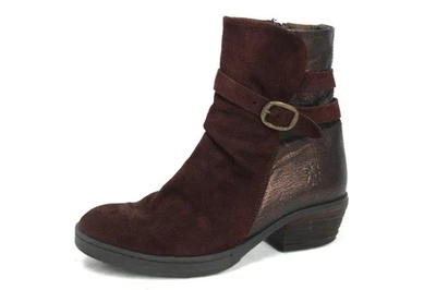 Fly london ankle boots booties zip up brown distressed metallic shoes suede 37 7 - Image 1 of 4
