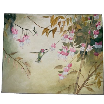 Abutilon Flor Floral Colibrí Original Pintado a Mano PINTURA Firmado Kennedy Foto 1 de 4