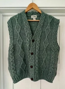 Vintage LL Bean Cable Knit Sweater Vest 100 % Wool Men’s Large Made In Ireland - Picture 1 of 5