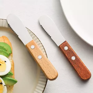 Butter Knife Cream Jam Cheese Spreader Kitchen Breakfast Small Wood Handle 3 Pcs - Picture 1 of 26