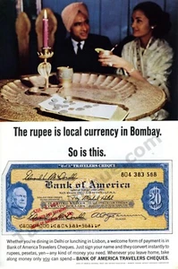 1965 Bank of America Travelers Cheques Vintage Print AD Unique Gift Idea! (592) - Picture 1 of 1