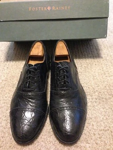 Genuine Alligator /FosterRainey/CapToeTie/Black/MadeInSpain/US Size 8 1/2 Medium - Picture 1 of 7