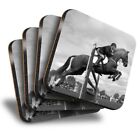 Set of 4 Square Coasters - BW - Chestnut Horse Jumping  #38824