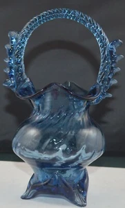 BLUE ART GLASS BASKET - Picture 1 of 6