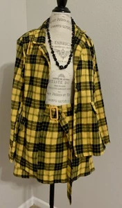 Set Shein NERO/GIALLO Plaid FLANELLA CHIARA Preppy BOTTONE CON SPALLINE GRANDI - Foto 1 di 22