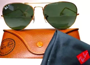 RAY-BAN RB3025 CLASSIC LARGE METAL AVIATOR SUNGLASSES GOLD / GREEN G-15 - Picture 1 of 8