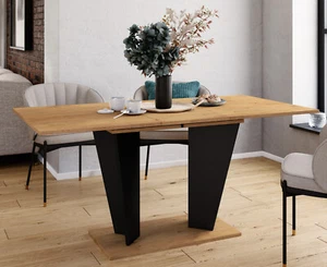 Esstisch Ausziehtisch Eiche Schwarz 120-160 mit Synchronauszug, ABS-Kante, Tisch - Bild 1 von 5