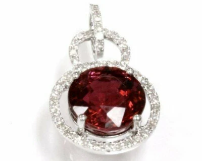 3.25 ctw Natural Pink Tourmaline & Diamond Solid 14k White Gold Halo Pendant - Image 1 of 2