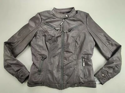 J2 by Jou Jou Grey Leather Motorcycle Full Zip Lined Faux Fur Jacket Wmn's Sz XS - Image 1 of 4