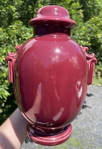 Vintage 20th C. Chinese Porcelain Red Glazed Monochrome Urn Form Lamp 1930's - Picture 1 of 17