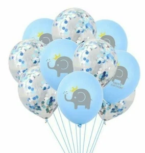 12 Blue Elephant Party Balloons Confetti Baby shower Latex 12" - Picture 1 of 1