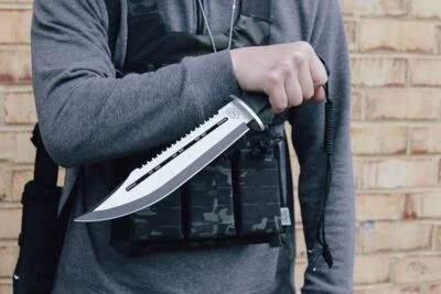 "Cuchillo de supervivencia de hoja fija de 16"" duradero resistente táctico negro funda de sierra" Foto 1 de 4