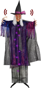 6FT Halloween Standing Witch with Scary Sound Effect & Red Eyes, Life Size Anima - Picture 1 of 12