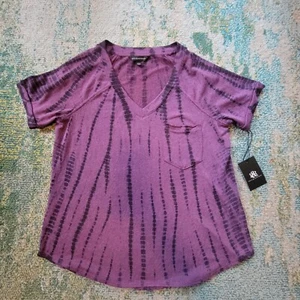 Rock & Republic Shirt Women's Large Short Sleeve V Neck Tee Purple Tie Dye Knit - Picture 1 of 12