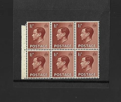 Great Britain 1936 MNH KEVIII 1 1/2d Red/Brown sg 459b Booklet Pane x 6 Cover