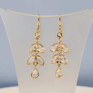 White Quartz Earrings, 9ct Gold Plated Sterling Silver, Semi Precious, Handmade - Picture 1 of 4