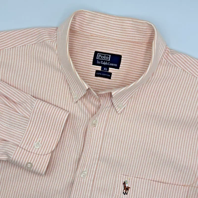 Camisa de vestir Polo de Ralph Lauren blanco y melocotón a rayas finas manga larga XL Foto 1 de 4