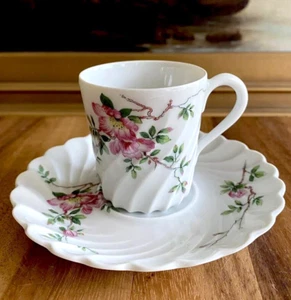 HAVILAND LIMOGES Eglantine Torse DEMITASSE CUP & SAUCER France 1950s - Picture 1 of 9