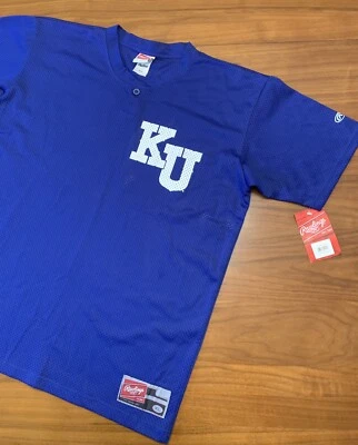 Camiseta de béisbol vintage de los Kansas Jayhawks para hombre XL Rawlings malla azul nueva con etiquetas Henley Foto 1 de 4