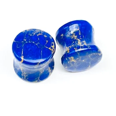 Lapis Lazuli Ear Plugs, Double Flare, Beautiful Handmade PAIR  Size 3mm to 50 - Image 1 of 4