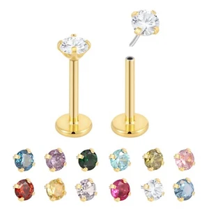 2Pcs Titanium Threadless Birthstone Labret Lip Monroe Tragus Nose Stud Earring - Picture 1 of 72
