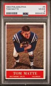 1964 Philadelphia Tom Matte Rookie RC #6 PSA 4 VG-EX Baltimore Colts - Picture 1 of 2