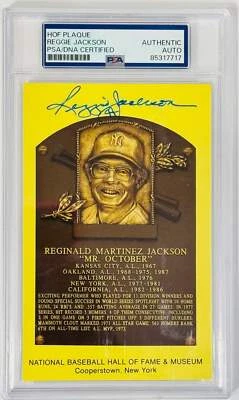 Reggie Jackson Autographed Hall of Fame Plaque Postcard (PSA) - Image 1 of 2