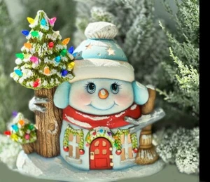Ceramic Bisque Ready to Paint~Toasty Snowman Cottage with light kit - Picture 1 of 1