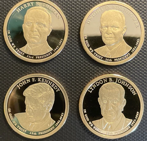 2015 S PRESIDENTIAL PROOF DOLLARS Truman Eisenhower Kennedy Johnson No box & COA Cover