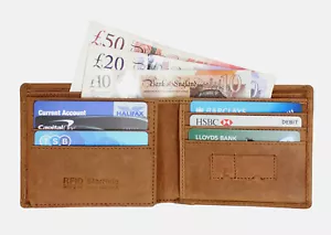 StarHide Mens RFID BLOCKING Wallet Genuine Distressed Hunter Tan Leather Wallets - Picture 1 of 8