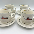 Vintage Pfaltzgraff Snow Village Cups And Saucers Set Of 4 Christmas Farmhouse