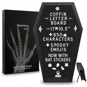 Coffin Letter Board Black +3D Bat Stickers +650 Characters, Spooky & Seasonal... - Picture 1 of 9