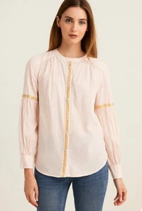 Neu Free People Anthropologie Pink LS Damenbluse Metallicband Gr. M Boho - Bild 1 von 11