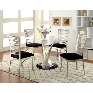 Furniture of America Lopez 5-Piece Stainless Steel Dining Set in Silver - Picture 1 of 6