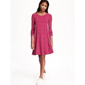 Old Navy T-Shirt Dress XXL  Striped Pink White Long Sleeve Stretch Pullover - Picture 1 of 6