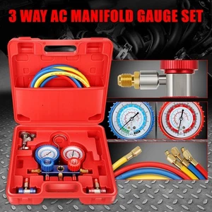 For R134A R-22 R410A R404A Refrigeration Charging 3 Way AC Manifold Gauge Set - Picture 1 of 7