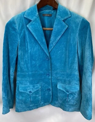 Chaqueta Blazer Liz Claiborne Mujer Mujer Mediana Cuero Azul Bolsillos Cuello Foto 1 de 4