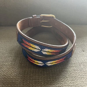 Land's End Gürtel 36 blau braun Leder Southwestern Navajo Indianer Perlen 506 USA - Bild 1 von 13