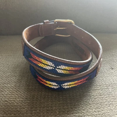 Cinturón Land's End 36 Azul Marrón Cuero Suroeste Navajo Indio Cuentas 506 EE. UU. Foto 1 de 4