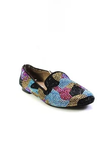 Steve Madden Womens Slip On Crystal Printed Loafers Black Multi Suede Size 6.5 - Picture 1 of 7