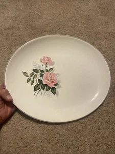 "Plato rosa de verano Taylor Smith & Taylor 13,5"" largo borde plateado" - Imagen 1 de 12