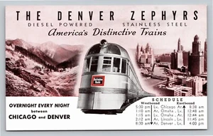 Denver Zephyr Trenes distintivos diésel acero inoxidable postal sin usar - Imagen 1 de 3