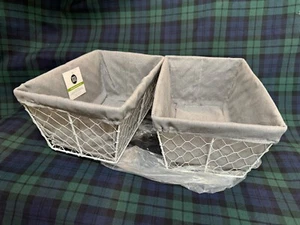 MDesign Medium Chicken Wire Basket with Linen Set of 2 - Picture 1 of 11