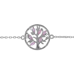 Bracelet Arbre de Vie en Argent rhodié et Oxydes Zirconium rose - Longueur 19 cm - Picture 1 of 5